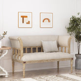 Wooden Flared Arm Loveseat Bench for Living Room Comfort for Backrest (2 Seater, Beige) - WoodenTwist